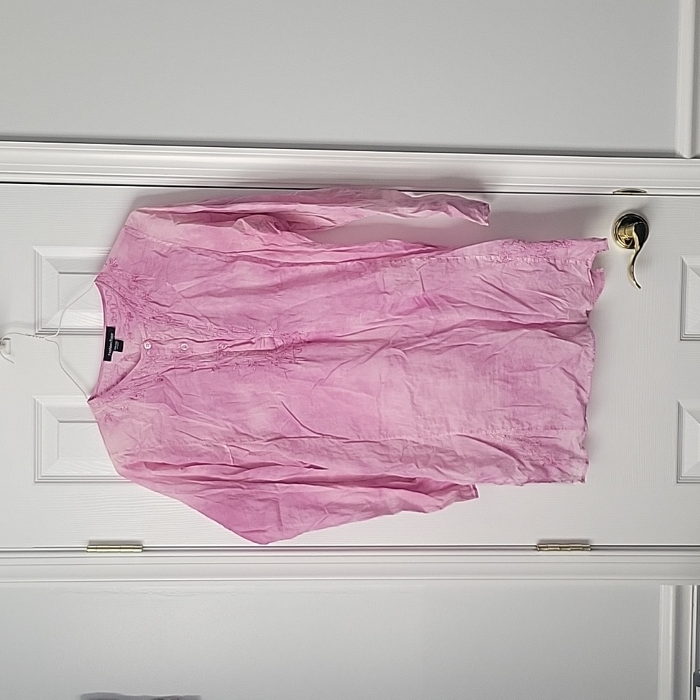 Tunic, Long, pink with embroidery accents